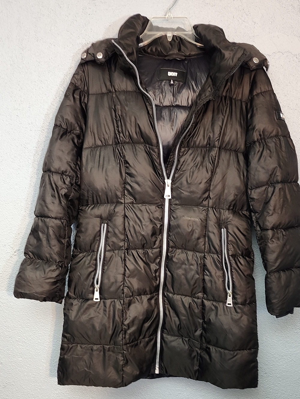 DKNY Black Quilted Long Puffer Coat